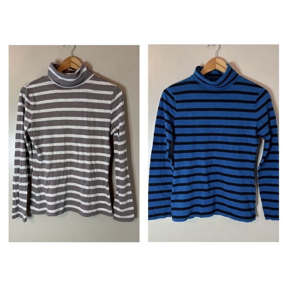 Garnet Hill Womens Striped Turtlenecks Bundle Of Two Tops Blue Gray Sz S… - Picture 1 of 10